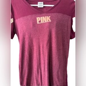 PINK Victoria's Secret Crewneck Tee in Deep Berry with Cream Logo